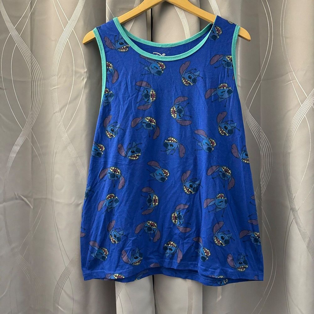 Adult Blue Disney Stitch‎ Tank Top Mens Large Super Soft Relaxed Fit Shirt